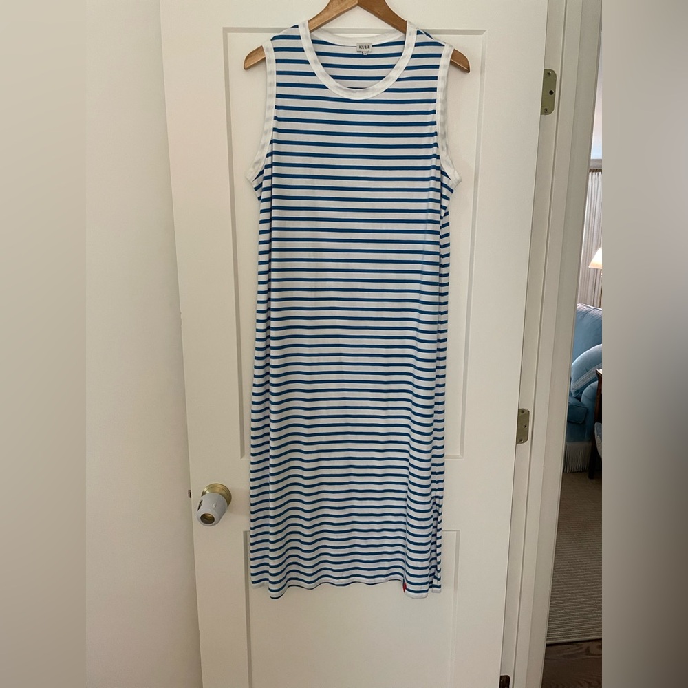 KULE Tank Dress, White & Royal Blue Stripe, Size XL
